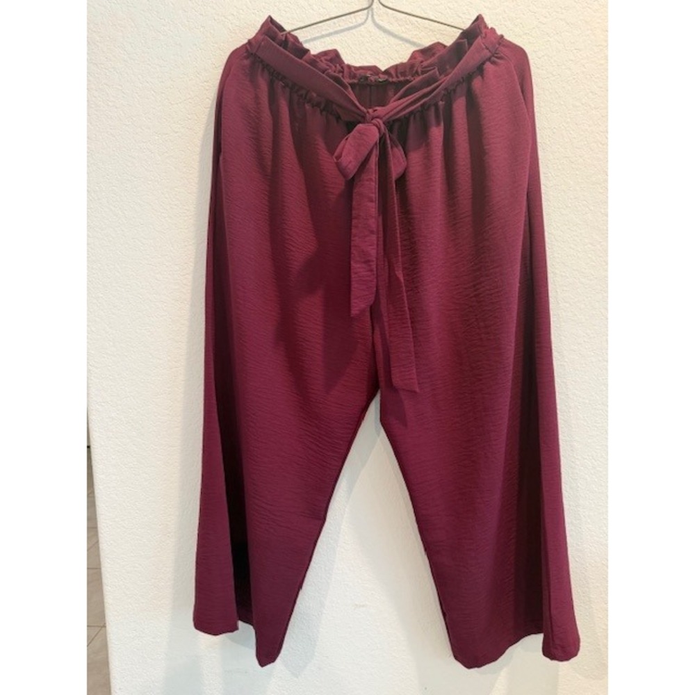 Heimish USA Burgundy Paperbag Waist Wide Leg Pants Plus Size 1X Wine Culottes